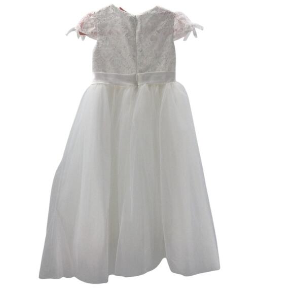 GIRL'S PARTY DRESS SZ 2 Y white lace embellished short sleeve flower maxi B101 - Picture 2 of 7